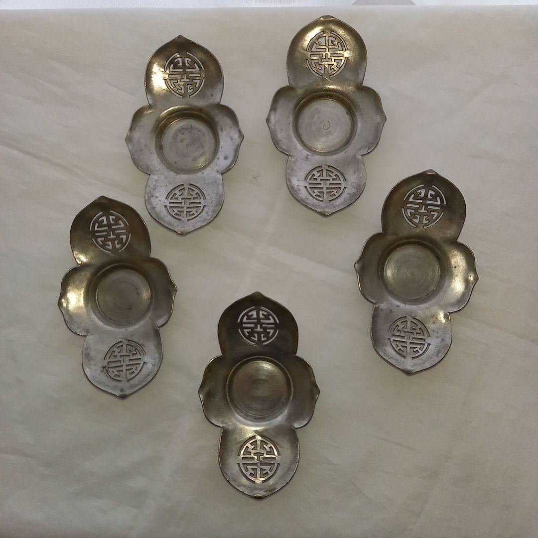 ◇中国古錫茶托　窯高琴永點銅　5客 ◇