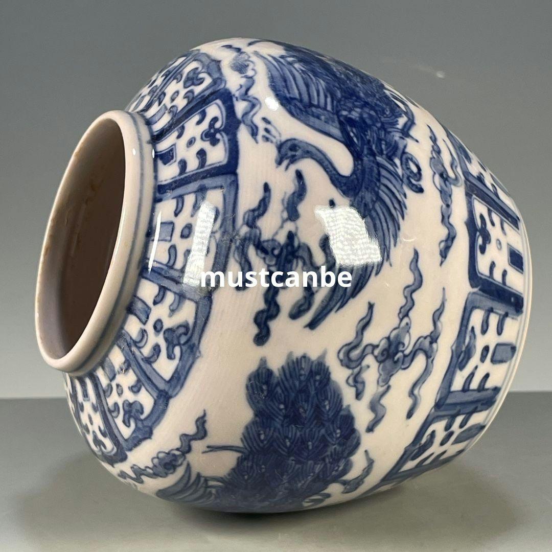 青花釉下彩青花鳳紋壺 景徳鎮 陶磁器 装飾品 現代工芸品 美術品 置物