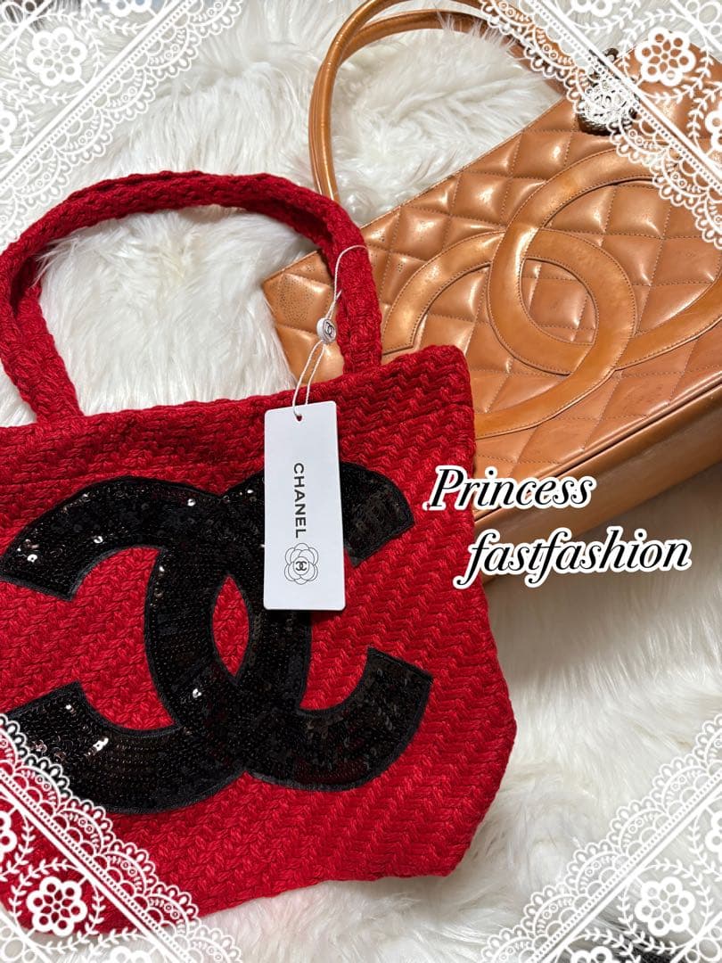 R*E様 シャネル CHANEL ニット編み レッド＆ブラック スパンコール ト