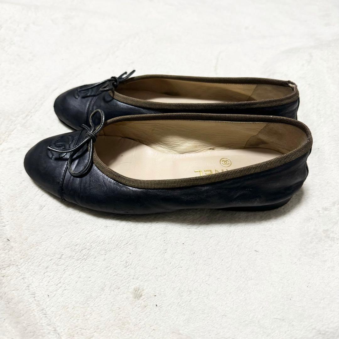 CHANEL シャネル　ブラックバレエシューズ　22cm ブラック　レザー　黒