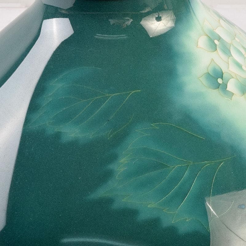 七宝焼　安藤七宝店　純銀刻印　紫陽花文　花瓶　時代箱付　U　R9192B