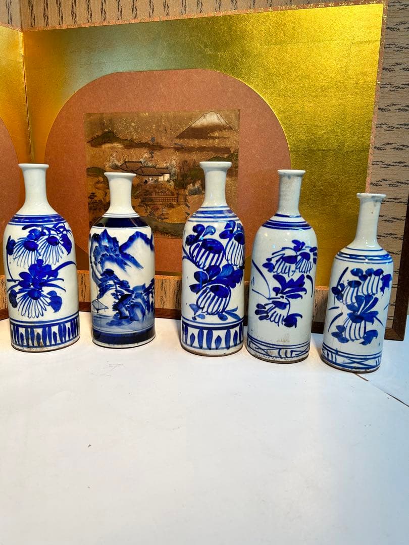 骨董　染付　花瓶　徳利　8本お纏めセット