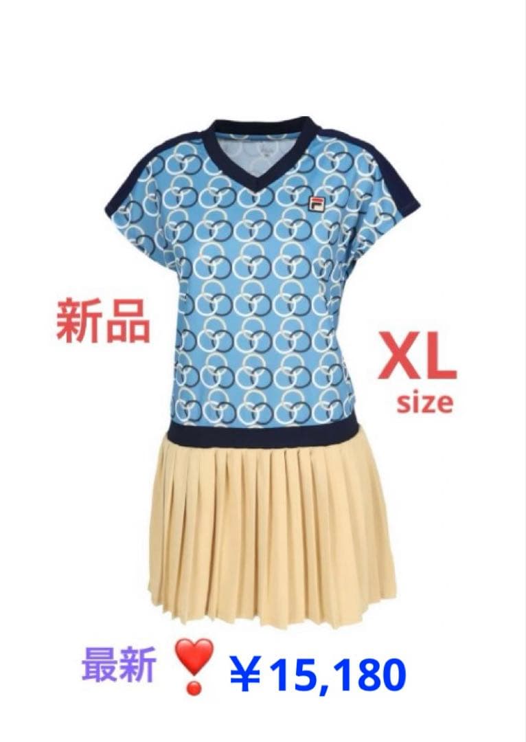 No.577 FILA リング&ベージュプリーツの最強ワンピ★ダークBLUE★