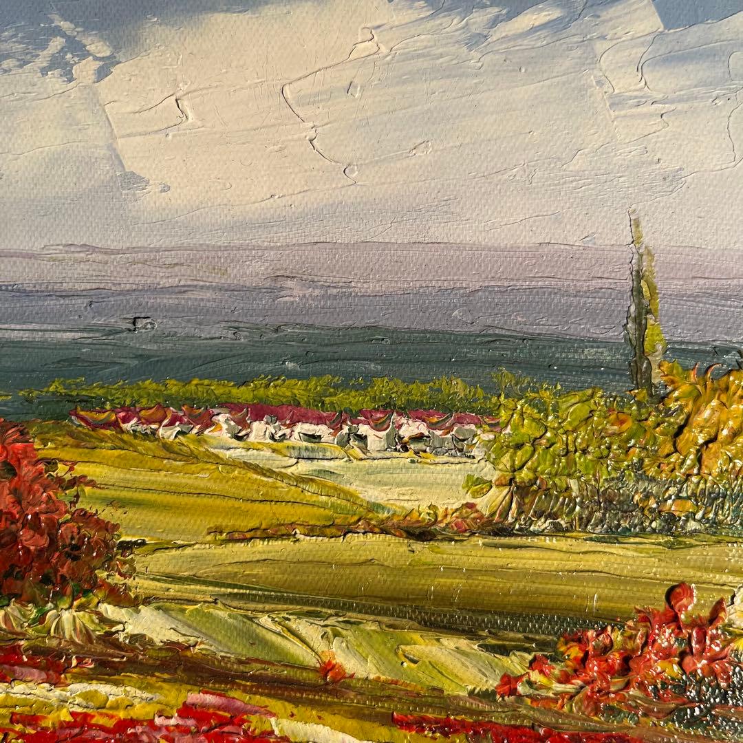 手描き油絵 アネモネ畑 額付 肉筆絵画 インテリア 油彩画