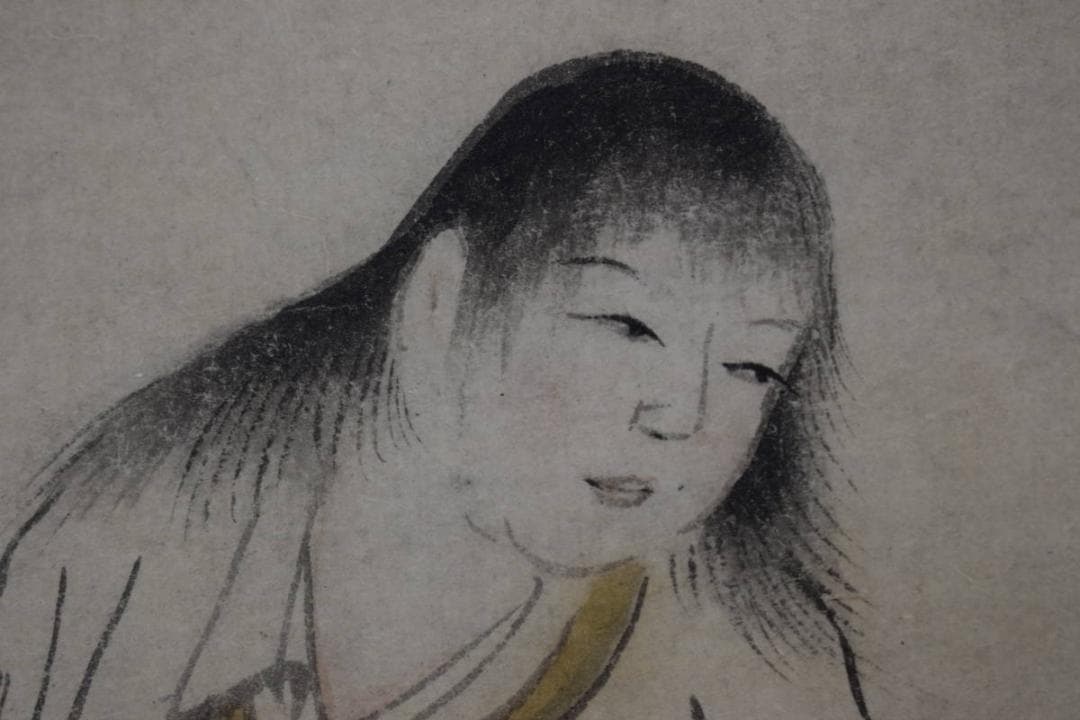 【真作】狩野常信/菊慈童図/横物/掛軸☆宝船☆Z-545