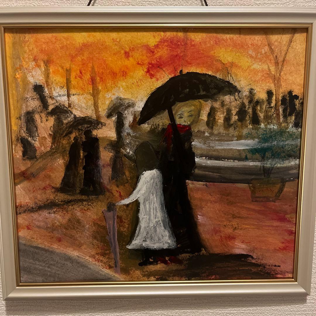 親子の散歩 水墨画27✖️25