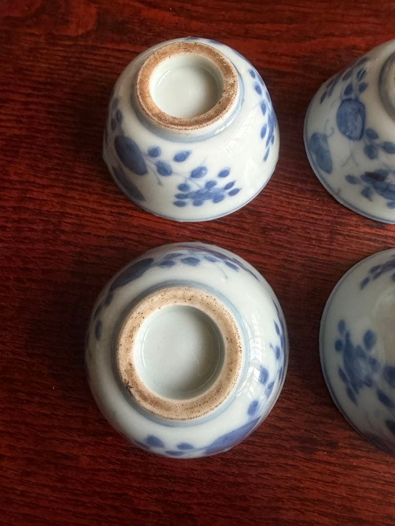 古染付 煎茶器 蝶 花 虫喰い 4客