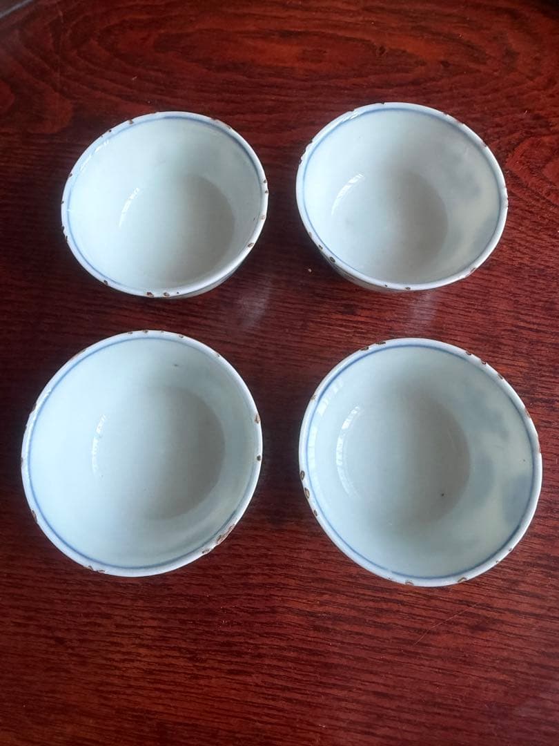 古染付 煎茶器 蝶 花 虫喰い 4客