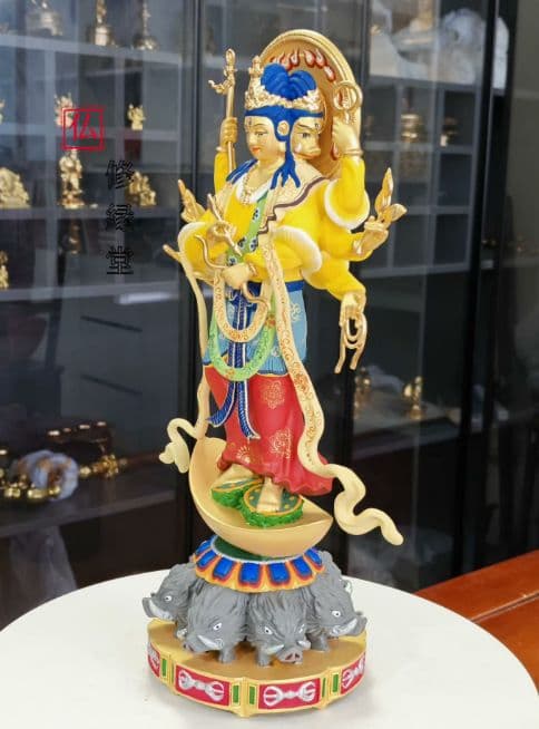 【修縁堂】古美術品 細工 三面仏菩薩 辟邪 開運 工芸品 置物