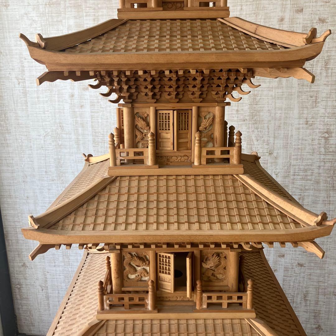 昭和レトロ 特大 木製 五重塔 置物 オブジェ 飾り 寺院模型 ビンテージ