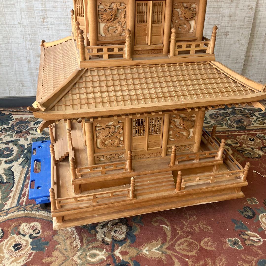 昭和レトロ 特大 木製 五重塔 置物 オブジェ 飾り 寺院模型 ビンテージ