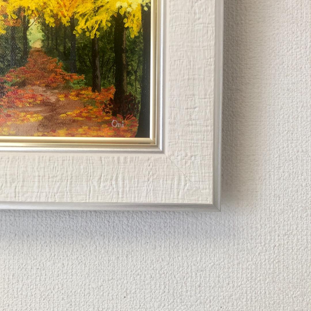 アクリル画　原画　「秋の小径」額縁付　SMサイズ　キャンバス　風景画