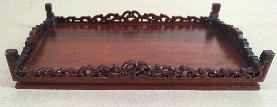 [無垢材]：[平卓・唐木一木彫・紫檀・孔雀杢]／刳り抜き／ズッシリ重い