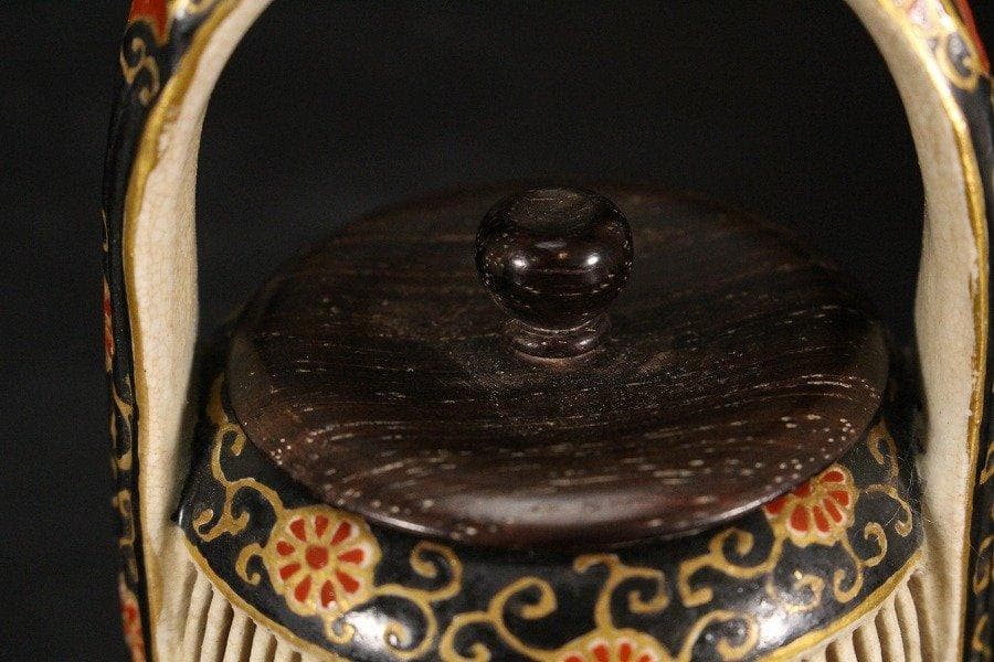 古薩摩 透かし 風呂敷包み 小物 香炉 置物 φ14.5cm 旧家蔵出