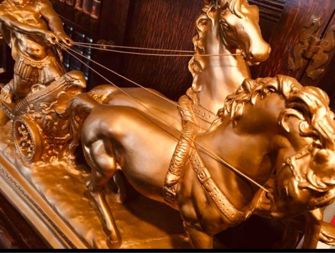 湯布院アンティーク 高級イタリア製 チャリオット 戦闘馬車 置物 ゴールド陶器