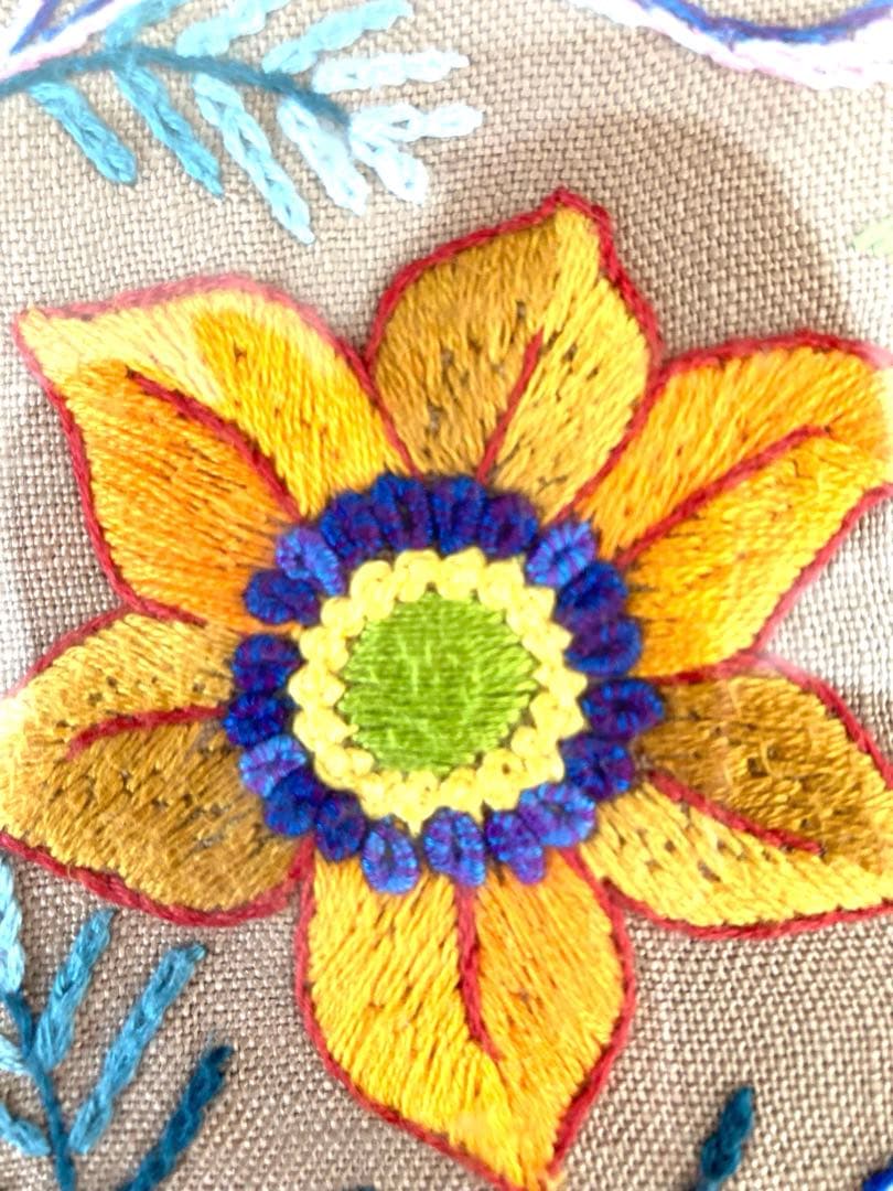 美品　戸塚刺繍　戸塚きく　初代作品　額　花　鳥　モダン