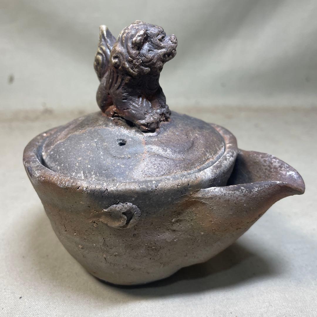 備前焼　備前手造り龍宝瓶　獅子宝瓶 在銘 ２点セット 煎茶器 急須 煎茶道具