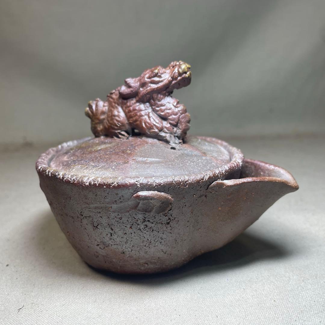 備前焼　備前手造り龍宝瓶　獅子宝瓶 在銘 ２点セット 煎茶器 急須 煎茶道具