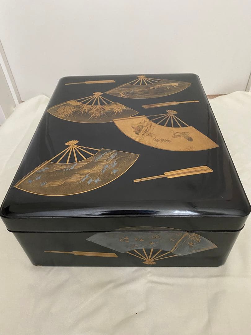 明治期頃 蒔絵 扇面 御料紙箱　料紙箱　草紙箱　書簡 内梨子地　漆器 漆工芸