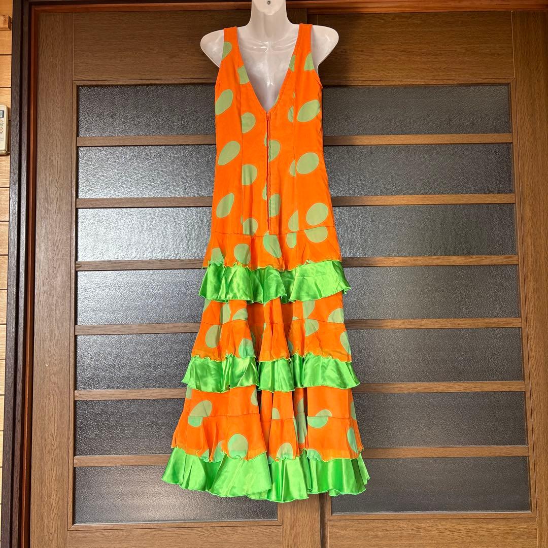 フラメンコドレス オレンジとグリーン