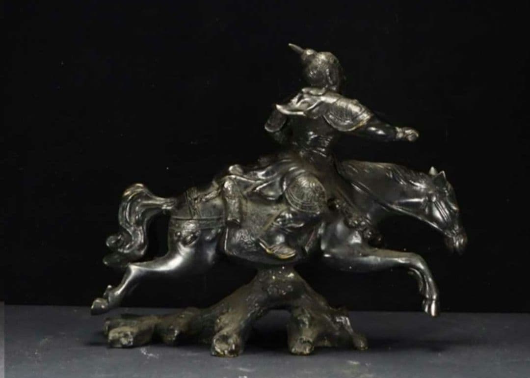 【レア珍品!】金工家作 銅製 大型騎馬武者像置物 幅55cm 重さ17.2kg