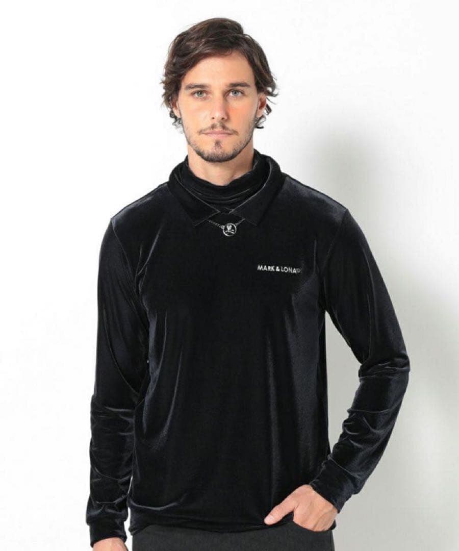 未使用タグ付き MARK&LONA ベロア シャツ チャーム付き 50/XL 黒