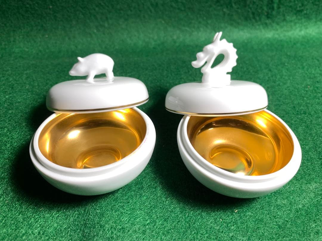 大倉陶園 干支香合　辰　たつ　亥　いのしし　 白磁 香道具 陶器 置物