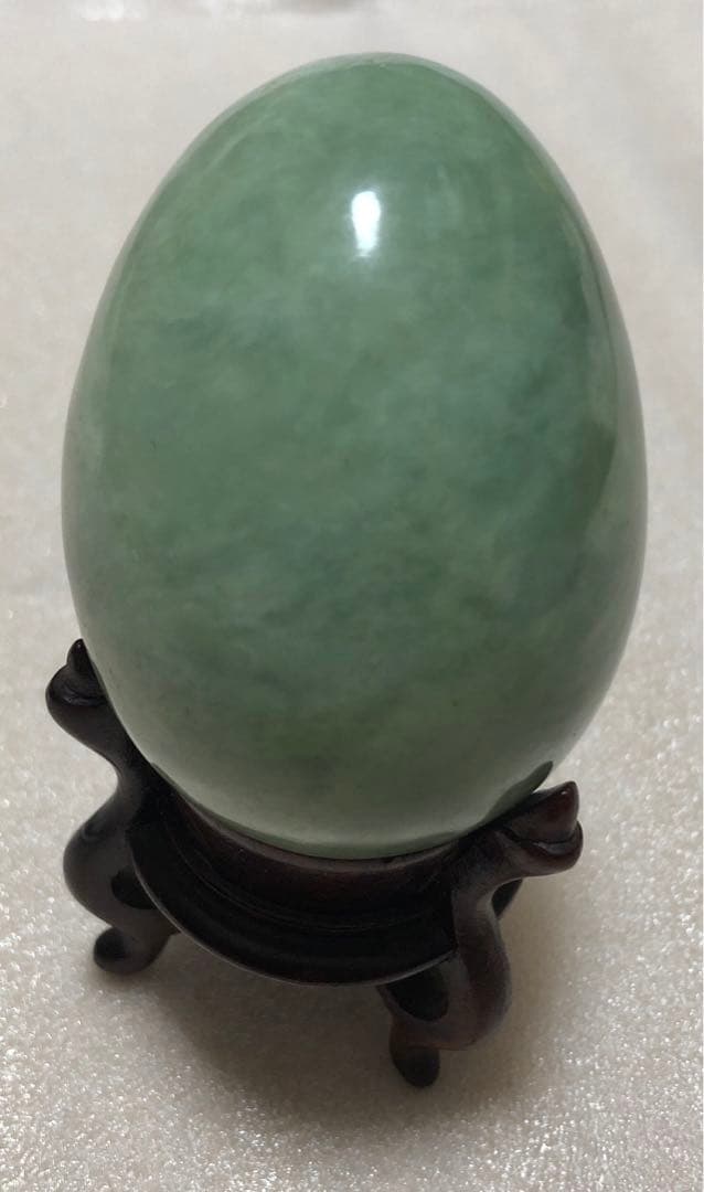 【アンティーク】卵型玉翡翠　置物　飾り台・箱付 jade antiques