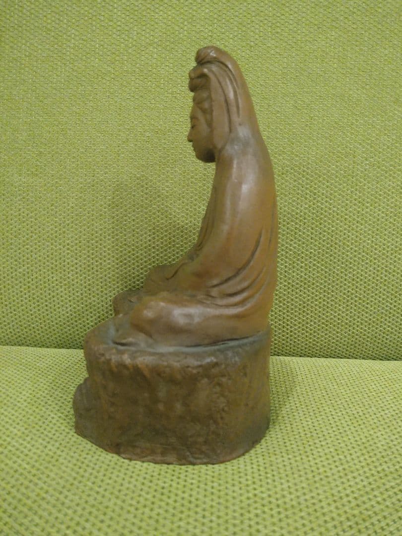 陶器製 仏像 座像、備前焼の観音様座像A1、№009、古い備前焼置物、希少品、
