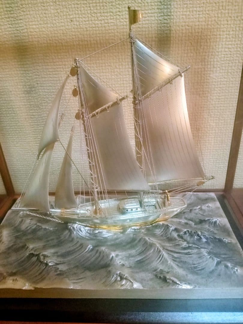 武比古作 SILVER 970 銀製ヨット 置物 ガラスケース付き シルバー製