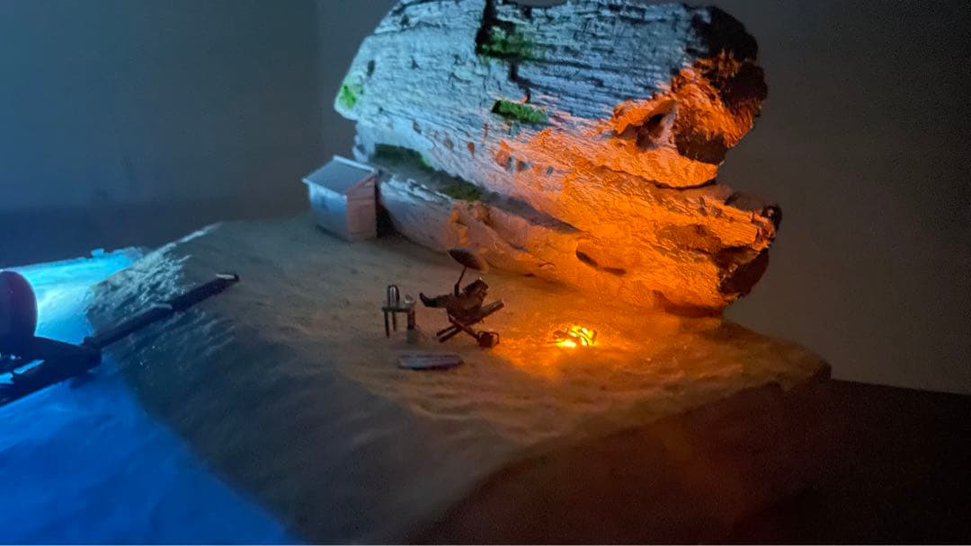 ポルコの隠れ家　紅の豚　ジオラマ　ライトアップ