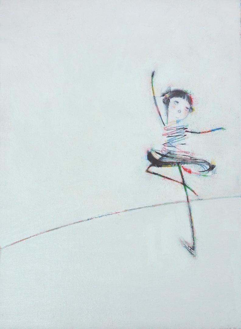 油絵 菅家令子 絵 絵画インテリアF4-071820 可愛い女の子 (スケート)