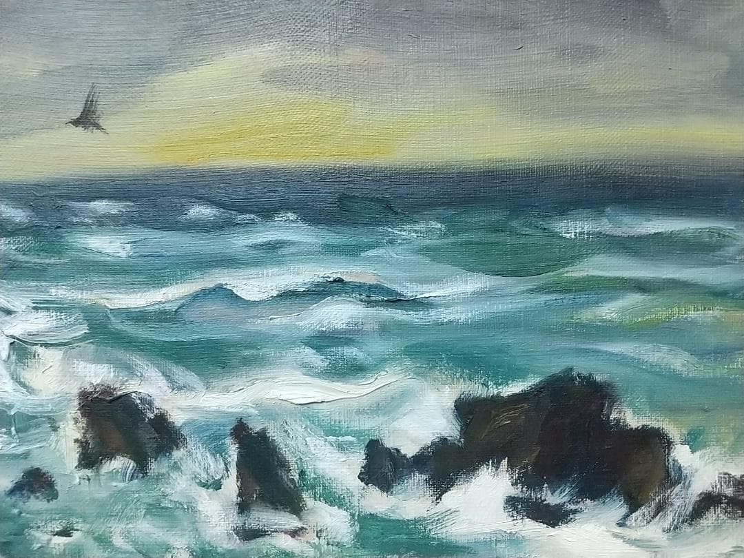 F4「親不知海岸」油絵 絵画 風景画 油彩画 アート