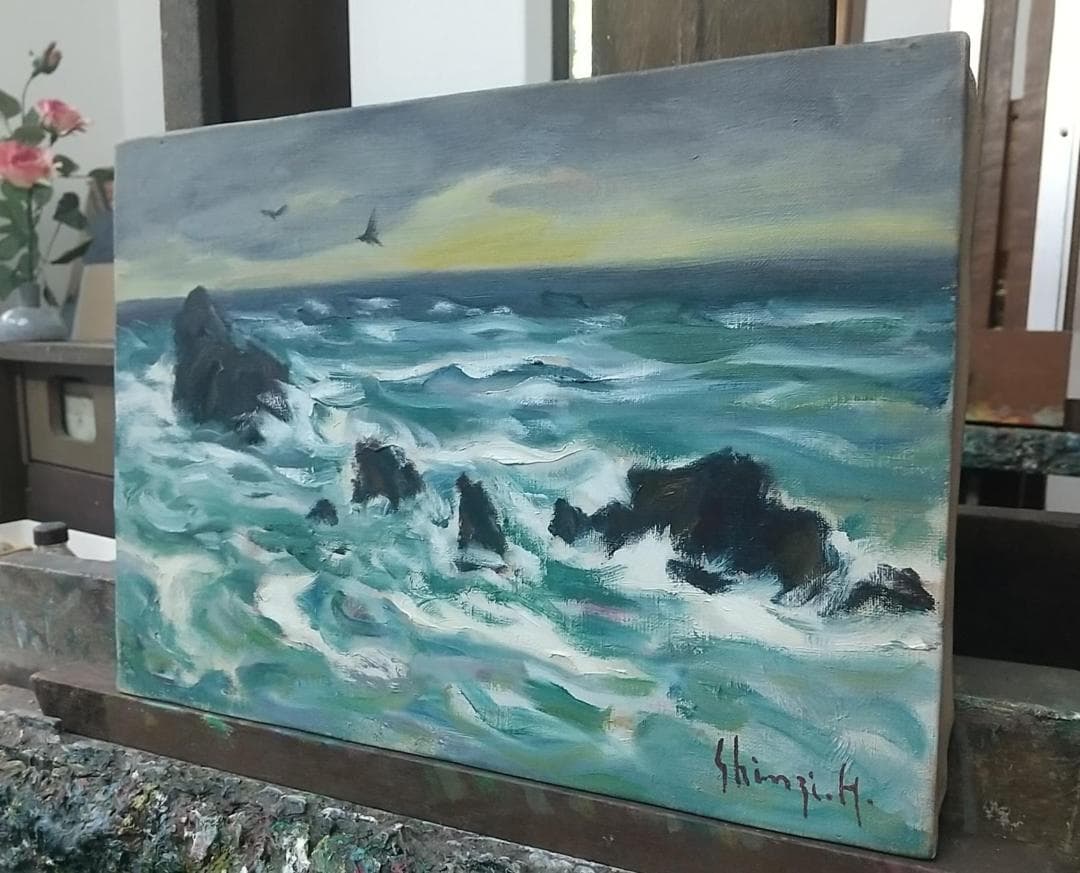 F4「親不知海岸」油絵 絵画 風景画 油彩画 アート