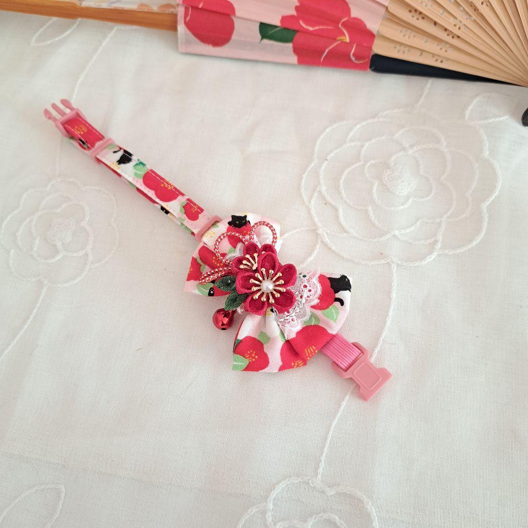 ダブルリボン、和風つまみ細工(ピンク①)わんちゃん猫ちゃん用首輪