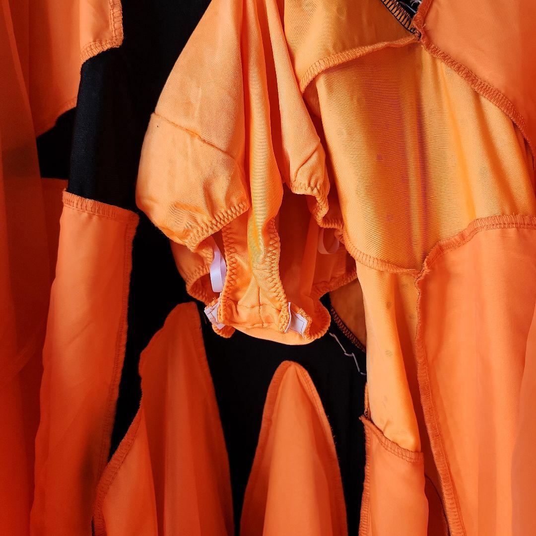 社交ダンス　スタンダード　オレンジ×黒　ファスナー交換済　4枚ボリュームSK　M