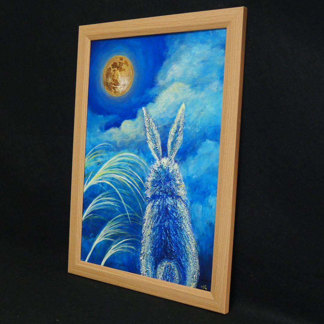 油絵 油彩 油彩画 絵 絵画【お月見うさぎ】