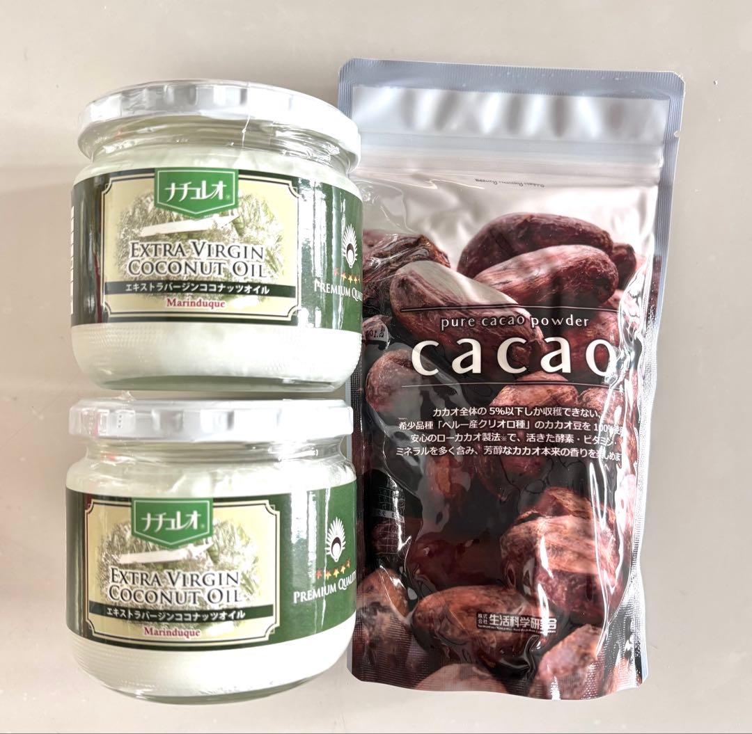 【人気セット】エキストラバージンココナッツオイル＋ピュアカカオパウダーセット