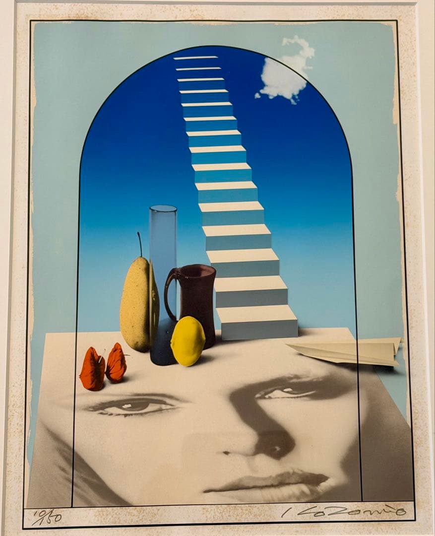 三尾公三 シルクスクリーン 版画 超現実的構図 額装 #101