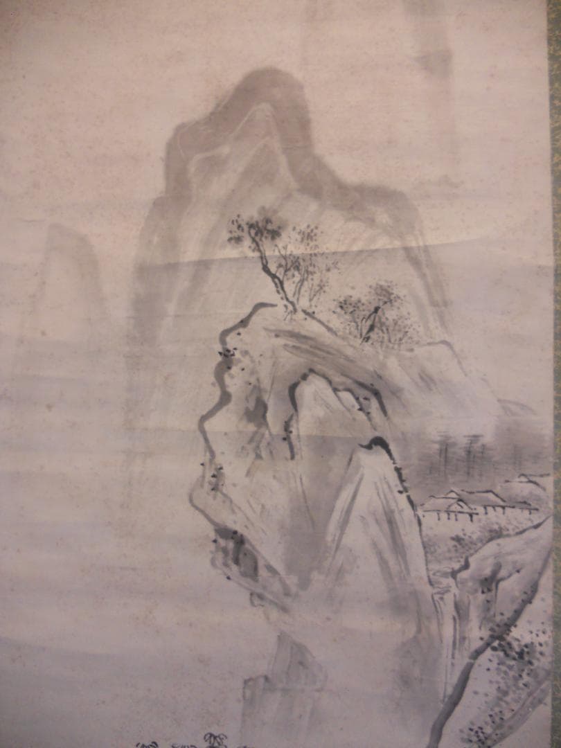 掛け軸 河村芳舟 晩秋山水図 紙本 希少 軸装 茶道具 掛軸 です。