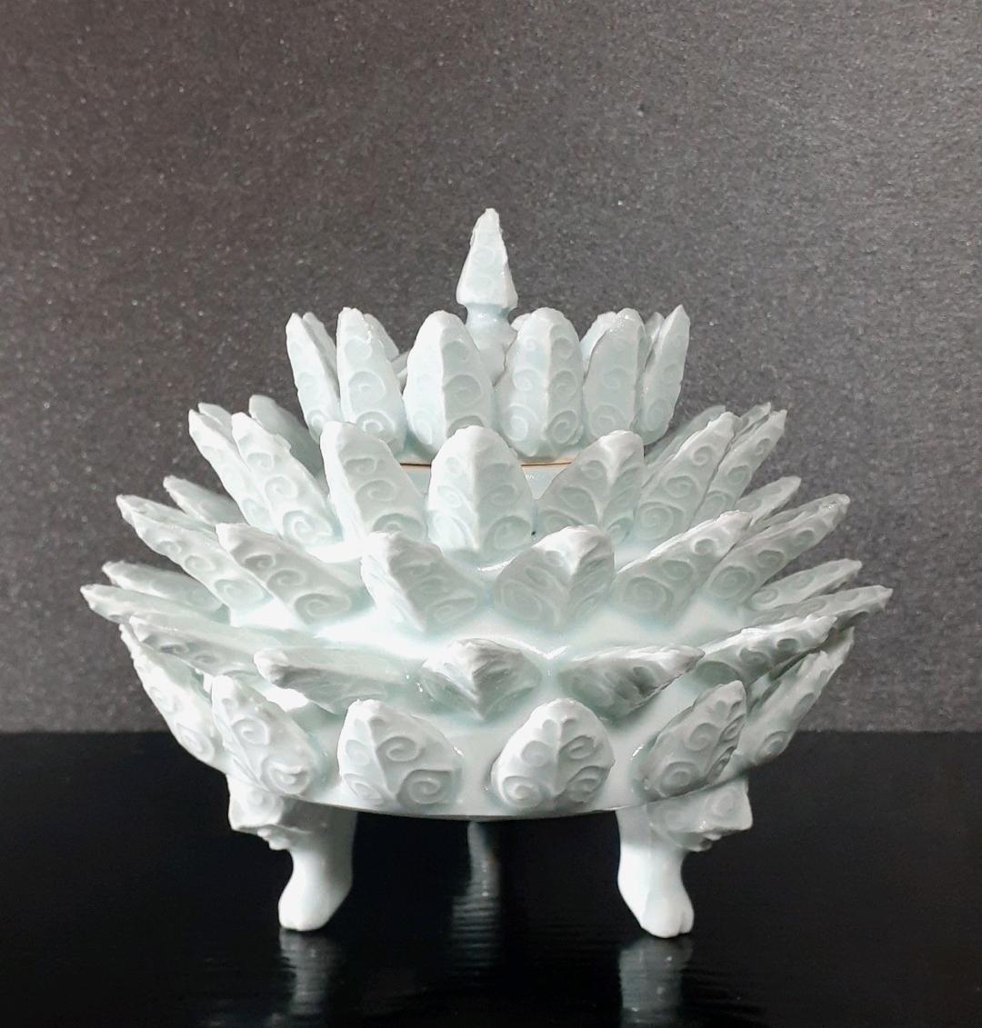 京焼　清水焼　名工　【吉川充】造　青白磁　獣足　香器　香炉　個展出品作品