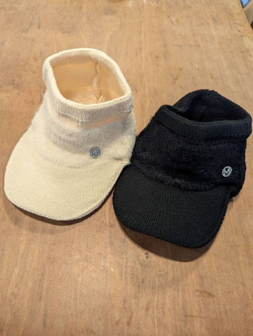 新品 ブラック ニット帽 つば付き 黒 耳当て サンバイザー ゴルフ レディース