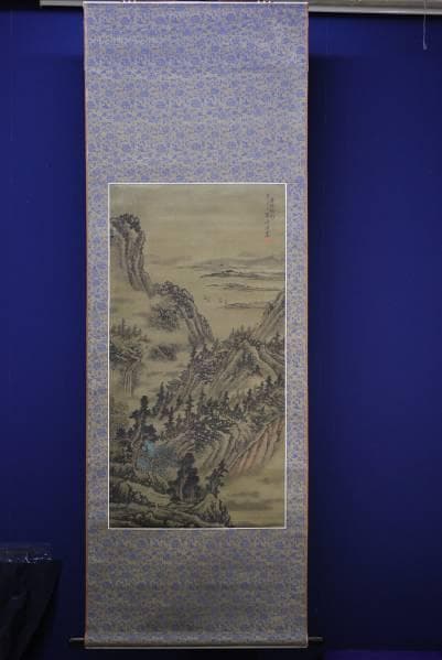 真作/仲清/山水帆舟図/布袋屋掛軸HC-105