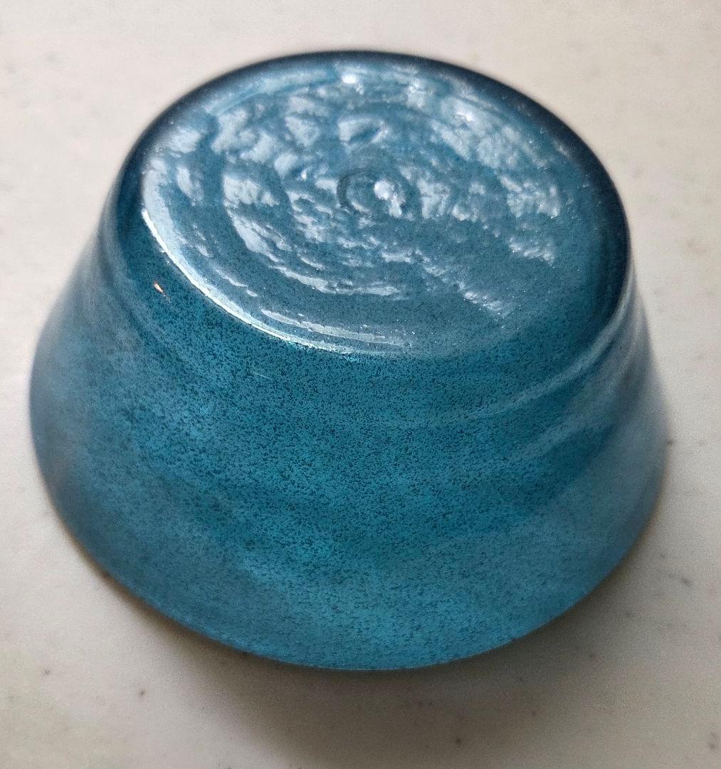小谷真三/眞三 吹きガラス　ブルー 倉敷ガラス 気泡 直径13.5cm ボウル