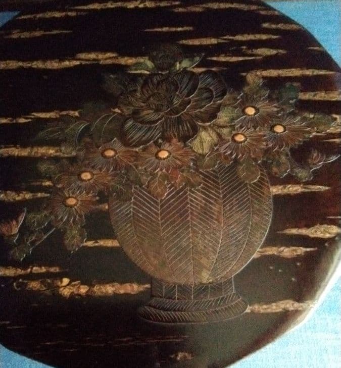 桜樺細工　茶びつ　名工の作品　花籠