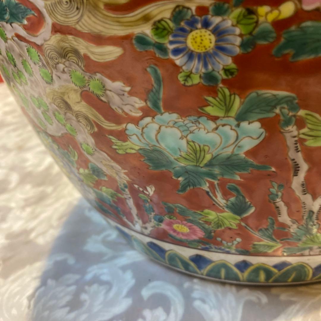 色絵唐獅子牡丹火鉢31cm37cm