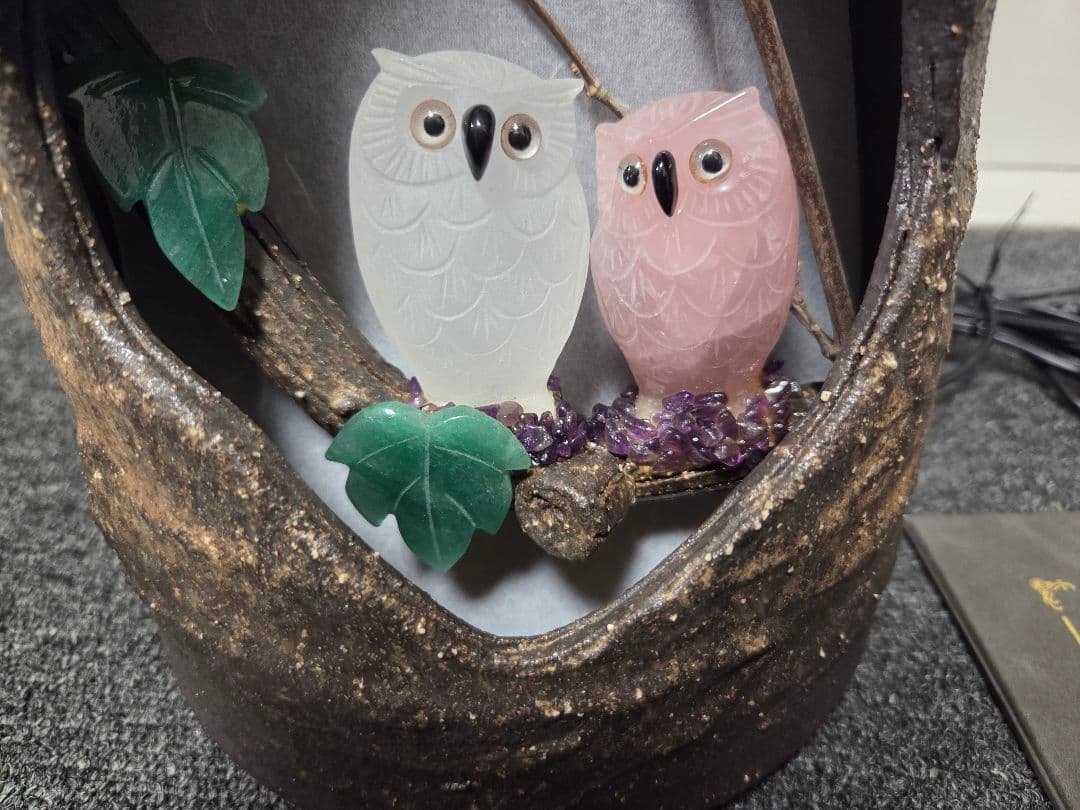 信楽焼 福ふくろう燈 山梨県水晶美術彫刻組合 伝統工芸士 河野潔 水晶