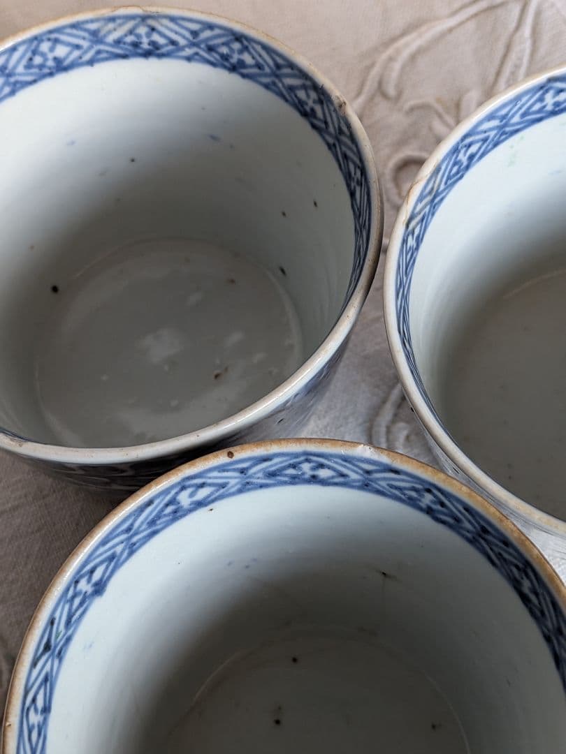 古伊万里 蕎麦猪口 5客セット 色絵染付 金彩アザミ図 江戸中期