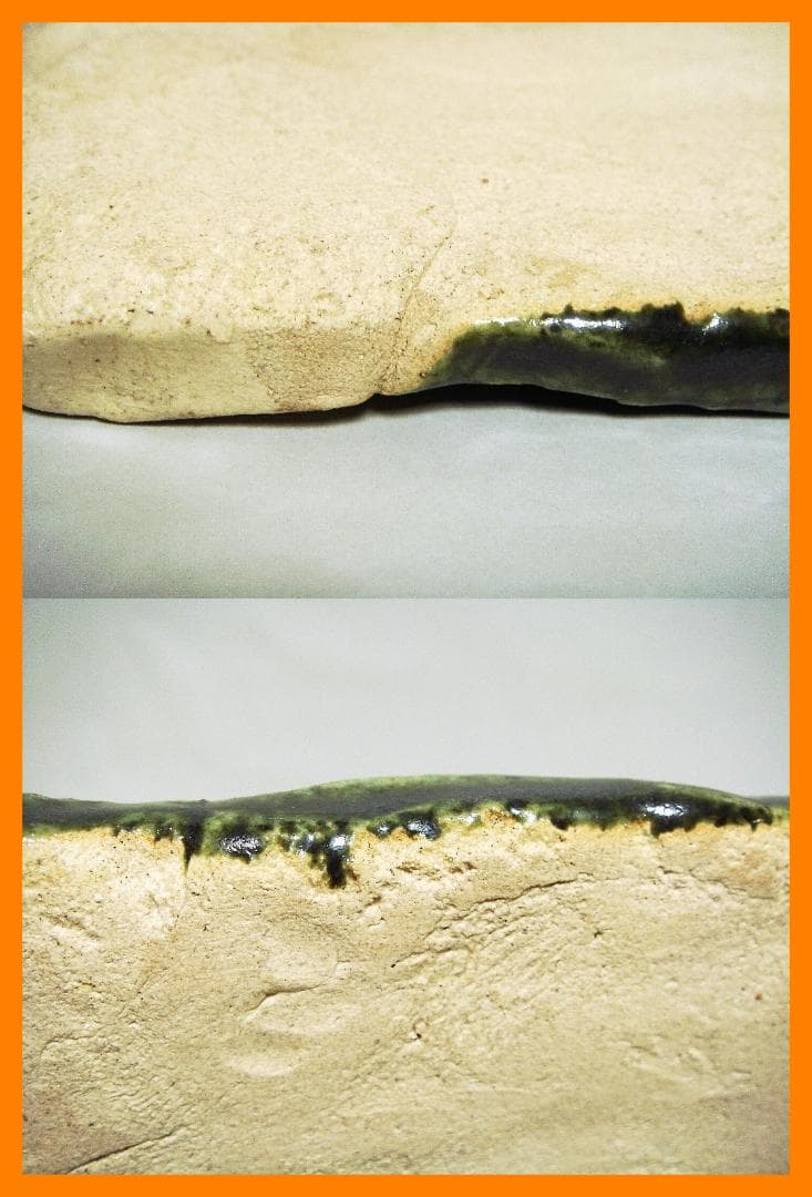 889『織部 蟹 角型 陶板皿』ロ　/骨董品 古美術 古道具 アンティーク 古玩