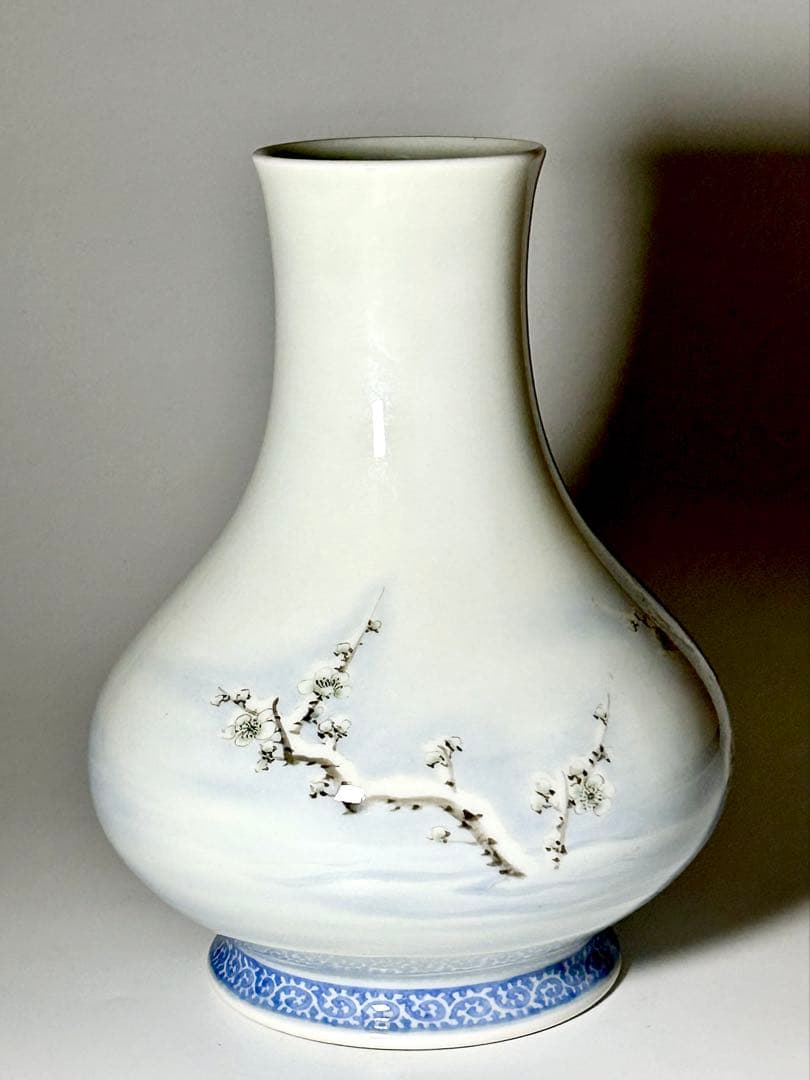 富永源六　釉下彩雪景鴨図花瓶　源六焼　嬉野焼　有田　伊万里
